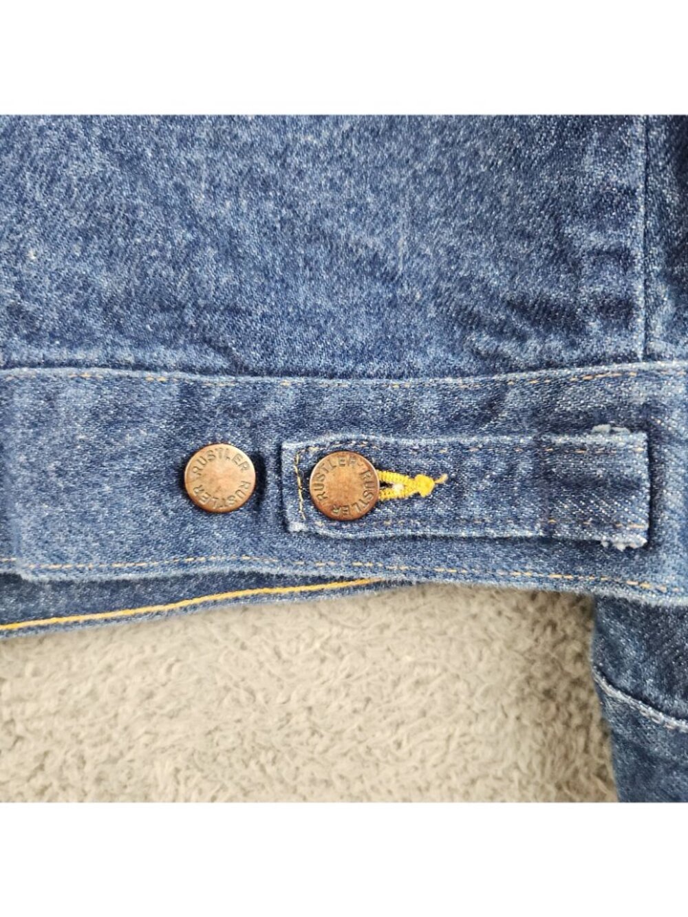 VTG Wrangler Rustler 80's Denim Jacket Tag Large Fit Med USA Made 13oz Trucker - Picture 11 of 15